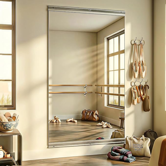VooBang Home Gym Mirror - 1 PCS 30×55 inches, Large Frameless Wall Mounted Full Length Body Mirror for Dancing Studio, Exercise, Fineness, Yoga, Tempered Glass