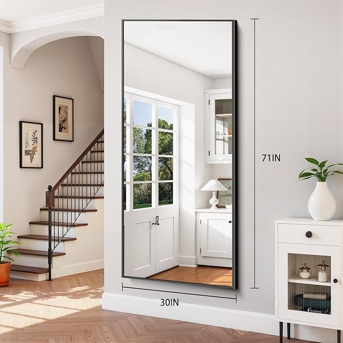 71"x30" Floor Mirror Full Length - Standing Mirror with Aluminum Alloy Frame, Large Body Mirror for Bedroom, Living Room, Wall Mounted or Leaning