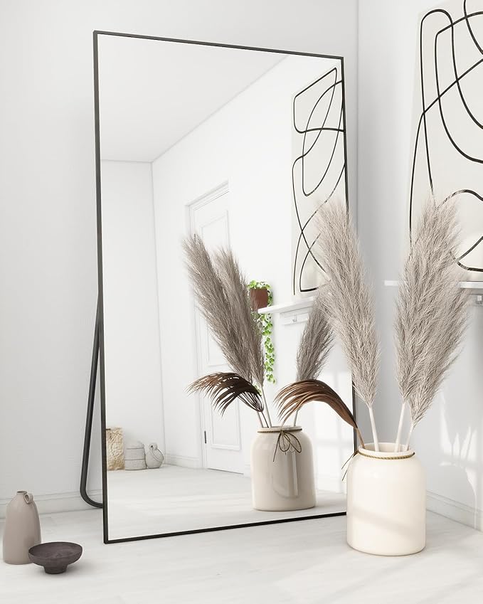 Koonmi 76"x34" Floor Mirror Full Length, Bedroom Floor Body Mirror with Stand, Large Black Mirror, Leaning, Standing or Hanging Horizontally/Vertically