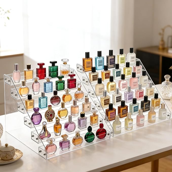2 Pack 6 Tier Perfume Organizer Stand, Versatile Acrylic Perfume Organizer Holder Display Stand Storage Tray for Figures Makeup Nail Polish Graded Cards Organization