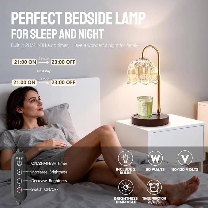 GEEZO Fragrance Candle Warmer Lamp，Electric Candle Warmer with Timer & Dimmer，Mom Christmas Birthday Gifts for Women, House Warming Gifts New Home Bedroom Decor