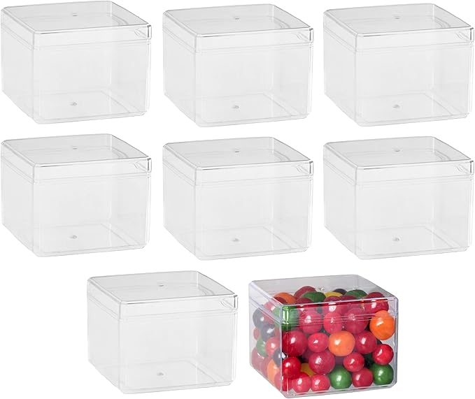 Hammont Small Acrylic Box - Party Favor Gift Boxes - Clear Cube with Rounded Edges for Gifts, Weddings, Treats, Candies & Accessories - Square Home Storage Boxes | 3.75”x3.75”x2.5 (8 Pack)