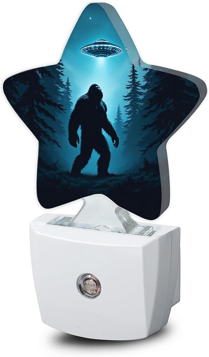 Big Foot UFO Night Lights Plug Into Wall,Forest Landscape Star Night Light for Kids,Nightlight with Dusk to Dawn Smart Sensor for Bedroom Bathroom Decor,Children Women Men Gift