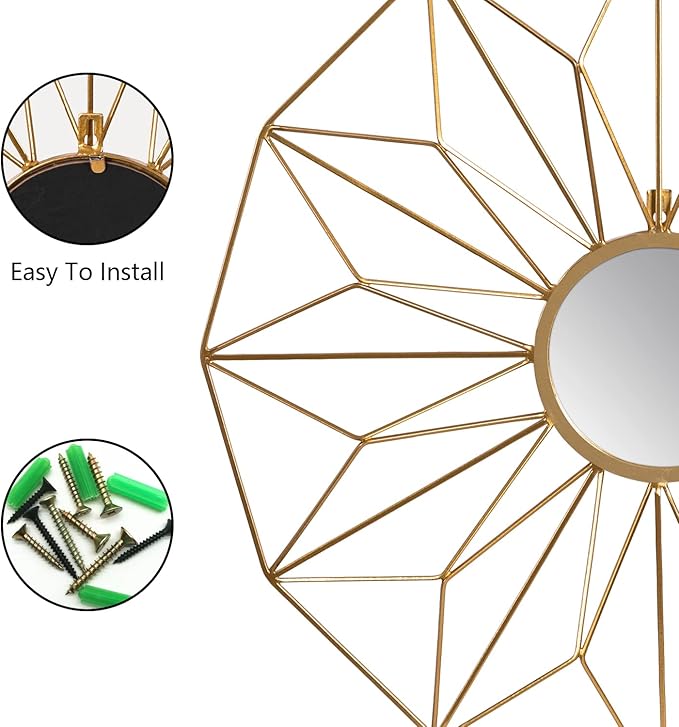 Asense 23 Inch Metal Wall Circle Mirrors Decor Round Classic Hanging Wall Art Modern Decoration for Home Decor Bathroom Bedroom Living Room(Gold)