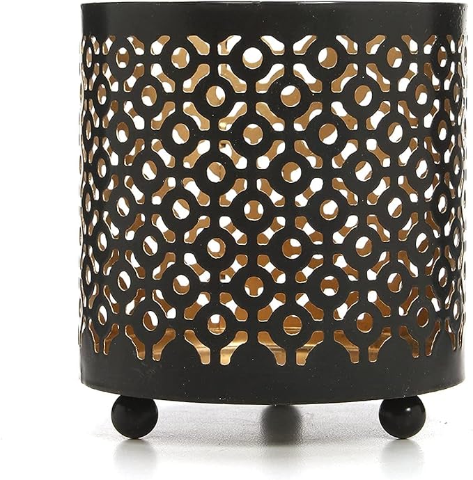 Hosley Set of 2 Black (Gold Inside) Metal Jar Holder Candle Sleeve 4.5" High. Votive, Tea Light Lanterns Ideal Gift for Weddings, Parties, Spa and Aromatherapy O6