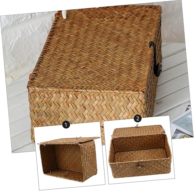Luxshiny Handmade Seaweed Storage Box Woven Basket Makeup Organizers Storage Natural Decor