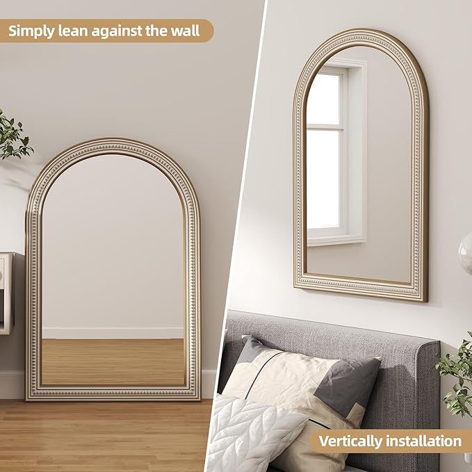 Reflinto 36x24 Inch Rustic Farmhouse Arched Wall Mirror, Distressed Wooden Decorative Mirrors for Bathroom Over Sink, Living Room, Entryway, Hallway