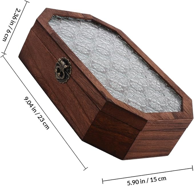 GARVALON Vintage Wooden Jewelry Box Small Octagonal Makeup Organizer with Hinged Lid Decorative Vanity Desk Storage for Home Keepsake and Jewelry Storage