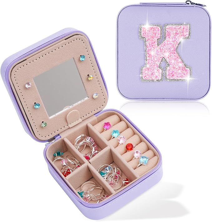 Uygafly Personalized Jewelry Box - Small Travel Jewelry Organizer, Cute Storage for Women's Accessories, Travel Essentials & Birthday Gifts | Lavender,K