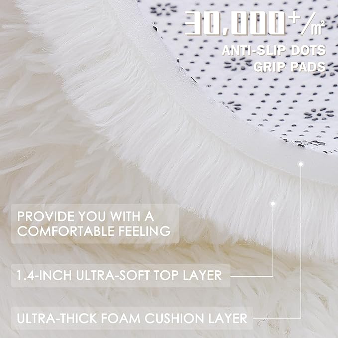OLANLY 2x2 Machine Washable Small Rug, Soft Fluffy Shaggy Throw Rug for Bedroom, Entryway, Indoor Floor Carpet for Kids, Nursery, Home Decor, Ivory