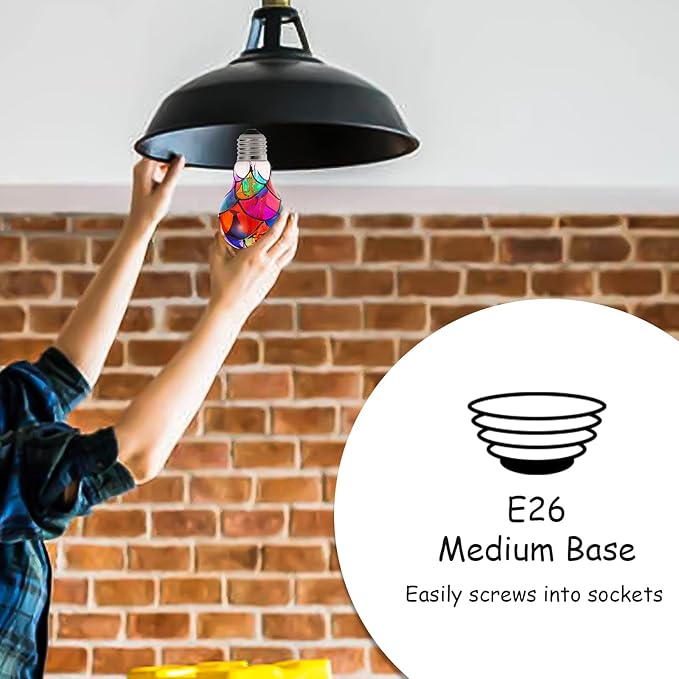 Stained Glass LED Light Bulb, E26 Base 6W A19/A60 LED Colorful Bulb for Party Lighting, Bedside Lamp, Festive Atmosphere, Christmas Halloween Decoration, Non-Dimmable, 2 Pack
