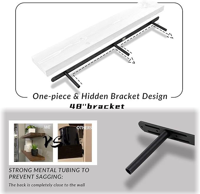 Floating Shelves 48 inch Long 8 "deep Set of 2, Heavy Duty Wood Wall Mounted Shelves for Bathroom Living Room Kitchen,Book Shelves with Thickened Hidden Bracket-White