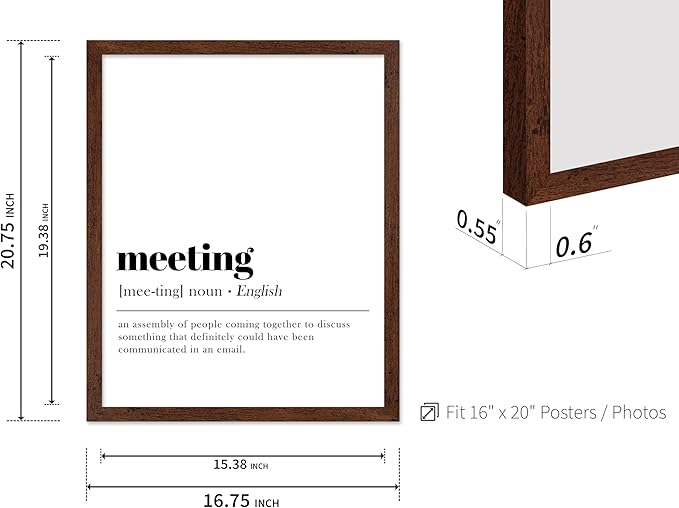 Poster Master Typography Poster - Retro Dictionary Print - Meeting Definition, Assembly of People, Book Page, Funny - Gift for Colleague, Friend - Wall Decor for Home, Office, 16x20 Brown Framed
