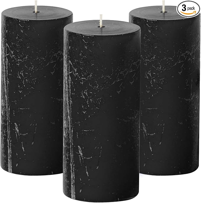 Simply Soson 3x6 inch Black Pillar Candles Set of 3, Rustic Texture, Unscented Black Candles, Dripless Candles, 3 inch Pillar Candles Ideal as Wedding, Parties, Spas, Dinner, Home Decoration, Church