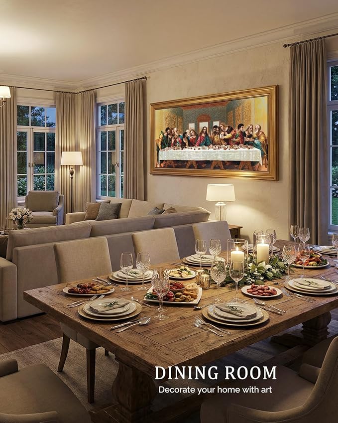 Bzstyleart Vintage Wall Art Decor for Living Room, Framed Large Christian Canvas Wall Art Prints for Prayer, Christian Artwork Jesus Painting, Religious Picture Home Decor, Last Supper, 20 x 40 Inch
