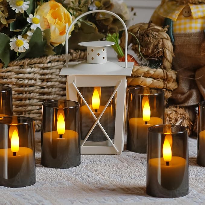 Flameless Small Tea Light LED Candles, Acrylic Battery Operated Votive 1.7" x2.5" with Remote Control and Timer, Tealight Grey Flickering Warm Light Pack of 15 Electric Long Lasting