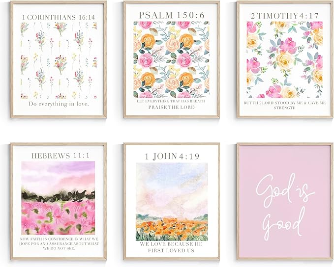 Habseligkeit Unframed Pink Room Decor, Pink Flower Wall Art Prints, Posters for Girls Room Aesthtic, Girls Dorm Wall Decor 8X10in, Set of 6