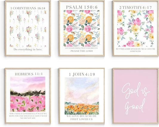 Habseligkeit Unframed Pink Room Decor, Pink Flower Wall Art Prints, Posters for Girls Room Aesthtic, Girls Dorm Wall Decor 8X10in, Set of 6