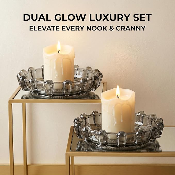 Bubble Smoky Glass Candle Holder – Modern Anthropologie-Inspired Decor Dish for Small Candles & Diffusers | Stylish Tabletop Accent for Home Bar & Cozy Living Spaces (2, Smoky Color)