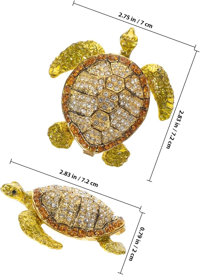 NOLITOY Turtle Jewelry Storage Box with Tin Alloy and Embedded Crystals, Multifunctional Desktop Jewelry Organizer and Cosmetics Holder for Home Decor