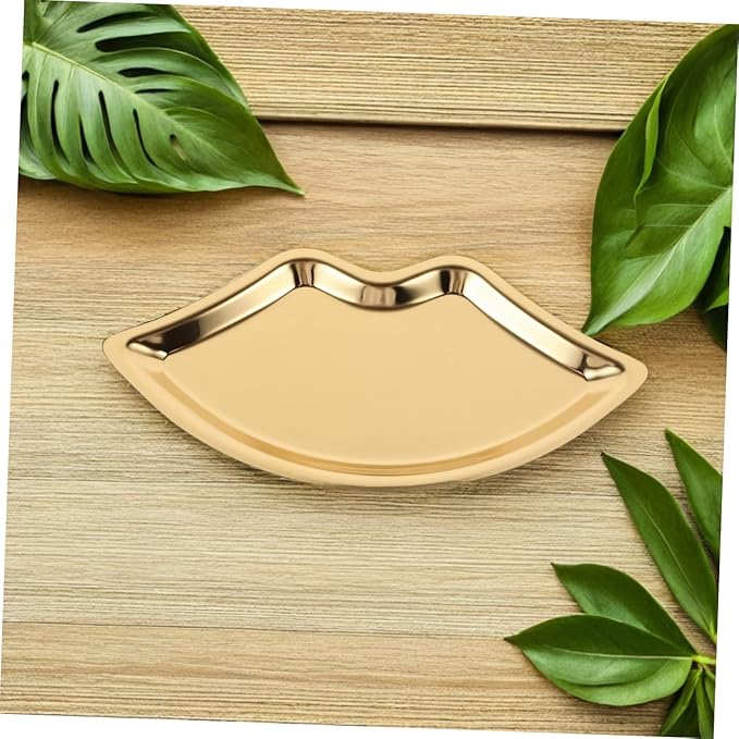 Lip Shaped Jewelry Plate Key Tray Makeup Organizers for Counter Organizers Gold