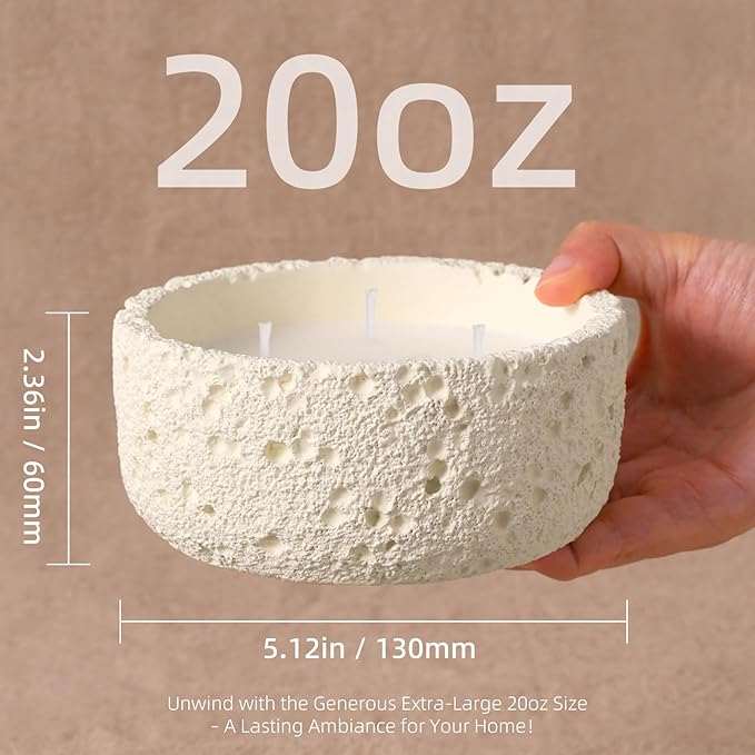 Viyffo 20oz Large Scented Candle - Lemongrass & Bergamot, 3 Wick Home Scented Candle, Non Toxic Soy for Women and Men, Ivory White Textured Ceramic Jar, Luxury Fragrance, Elegant Home Décor & Gift