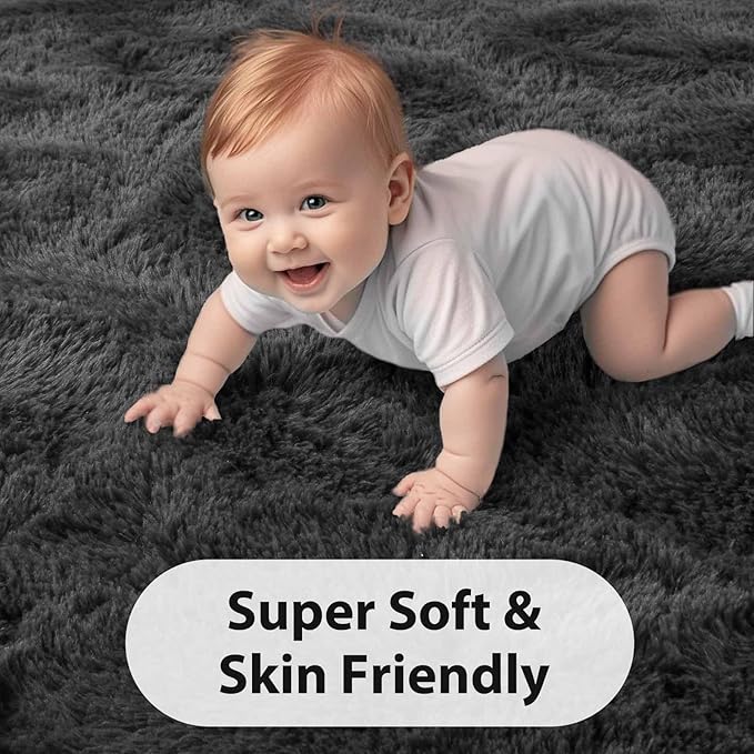 FinRèc Soft Dark Grey Rugs for Bedroom Living Room, 3x5 Feet Fuzzy Shaggy Area Rug, Non-Slip Fluffy Furry Shag Rug for Nursery Kids Room Dorm Room Home Decor, Indoor Plush Floor Carpet