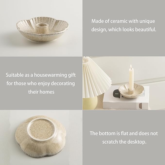 Ceramic Candlestick Holder， Candle Holder for Taper Candles,Incense, Santo Palo, Halloween Christmas Wedding Parties, Dining Room Home Decoration Display - Camel