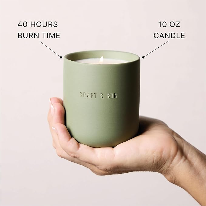 Craft & Kin Scented Candles - White Birch & Cedar | 10oz Soy Blend with Cotton Wick | Long-Lasting Holiday Candles, 40-Hour Burn | Ceramic Jar, Perfect & Winter Home Scent