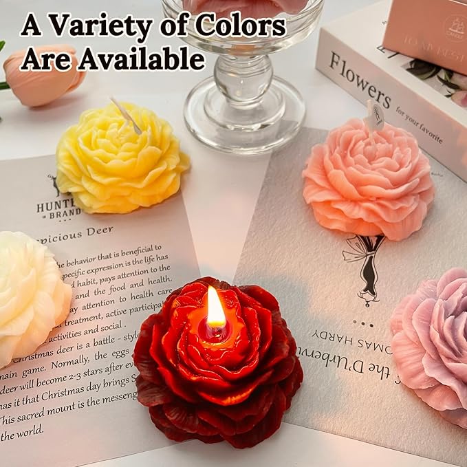 Burgundy Peony Flower Shape Candles for Women Friends Colleague Classmates Gift, 3 Inch Pastel Aesthetic Scented Candle