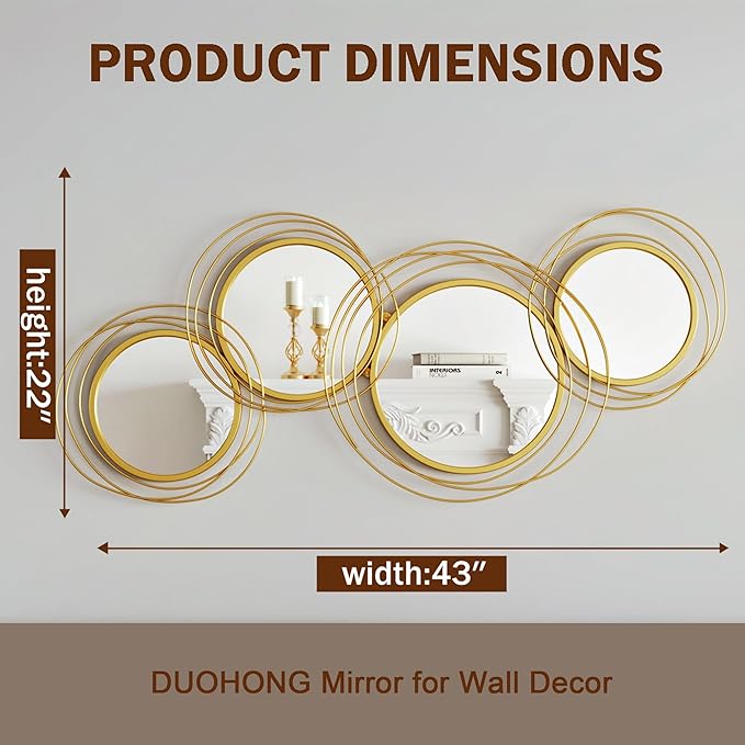 Wall Mirror Decor Irregular,43''x22'' Large Round Modern Circle Mirror,Metal Wall Art Mirrors for Living Room,Hallway,Entryway,Bedroom,Dining Room