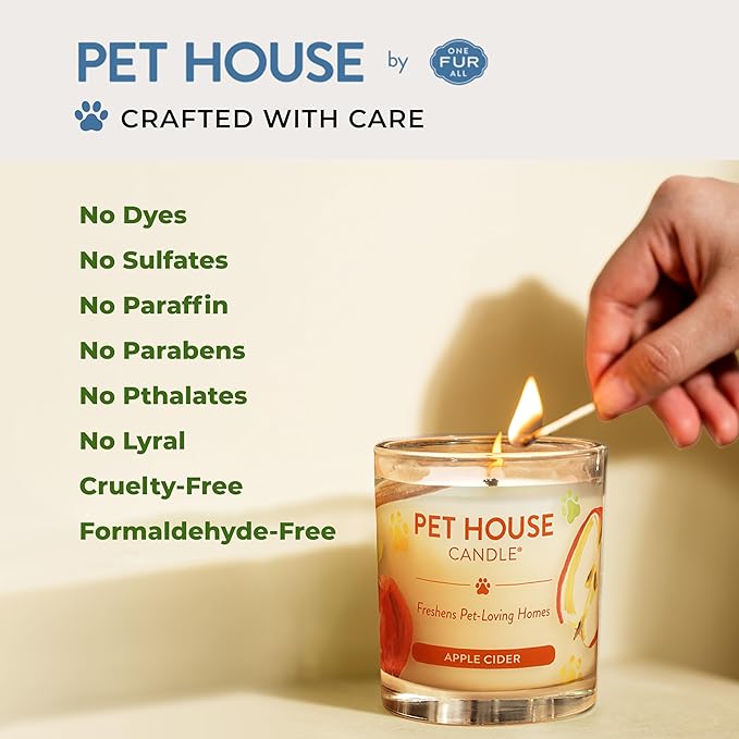 One Fur All Pet House Candle Plant-Based/Soy - Clean Burning Scented, Long Lasting Pet Odor Candle for Home - Fresh Citrus