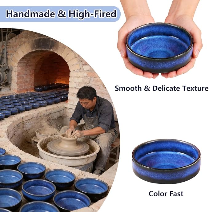 Blue Ceramic Incense Holder 4.5", 9-Hole Brass Base Multi-Functional Incense Burner & Tray, Fits Sticks/Sage/Palo Santo/Candles/Cones,for Meditation/Yoga/Energy Cleansing