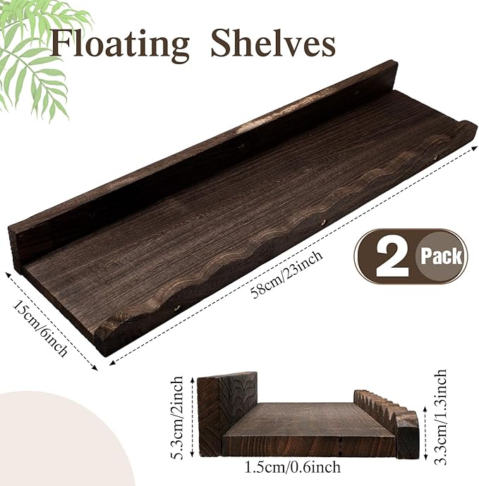 Suzile 2 Pcs Scalloped Shelves Wall Floating Shelves Set for Room, Bathroom, Bedroom, Cute Room Decor Aesthetic and Books, Toys, Photo Frames Storage(23",Carbonized Brown)