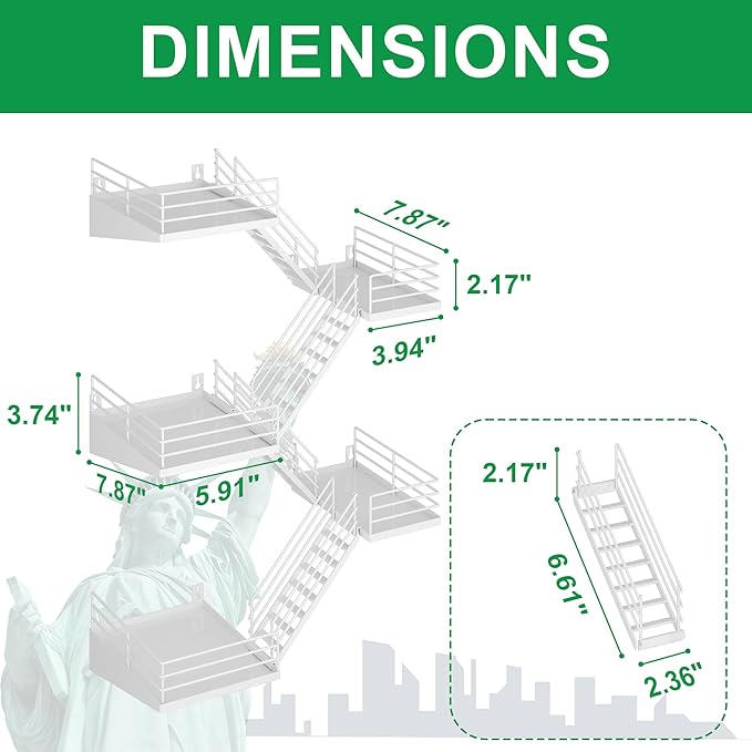 Fire Escape Shelf - 5 Tier Large White Metal Fire Escape Wall Shelves with Baskets, New York Action Figurine Display Shelf, Unique Rustic Floating Decorative Wall Shelves for Home