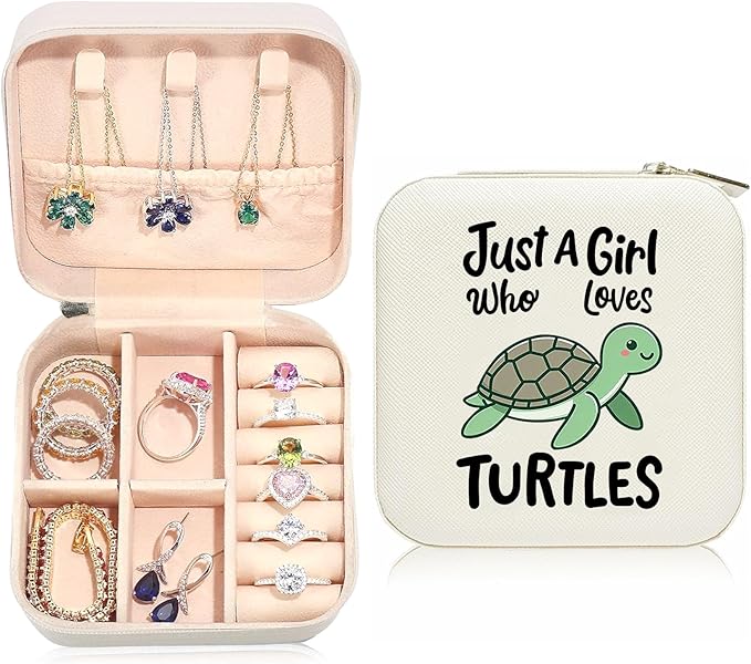 Sea Turtle Travel Jewelry Case,Jewelry Box Travel Organizer Small PU Leather Rings Earrings Necklaces Storage Box Valentine's Day Turtle Gifts for Women,Daughter, Girlfriend,Mom,Wife,Bridesmaids