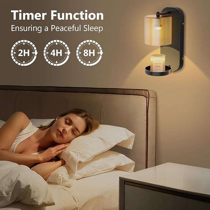 Wall Mounted Candle Warmer Lamp with Remote Control, Timer & Dimmer, Flameless Wax Melt Warmer for Jar Candles, Metal Wall Sconce for Home Fragrance & Decorative Lighting