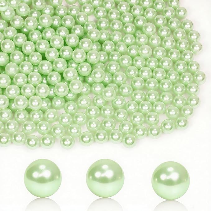 1400Pcs Light Green Vase Filler Pearl Beads for Crafting 8mm Beads No Holes Decor Suitable for Wedding Decor, Party Decorations, Centerpiece Table Decorations