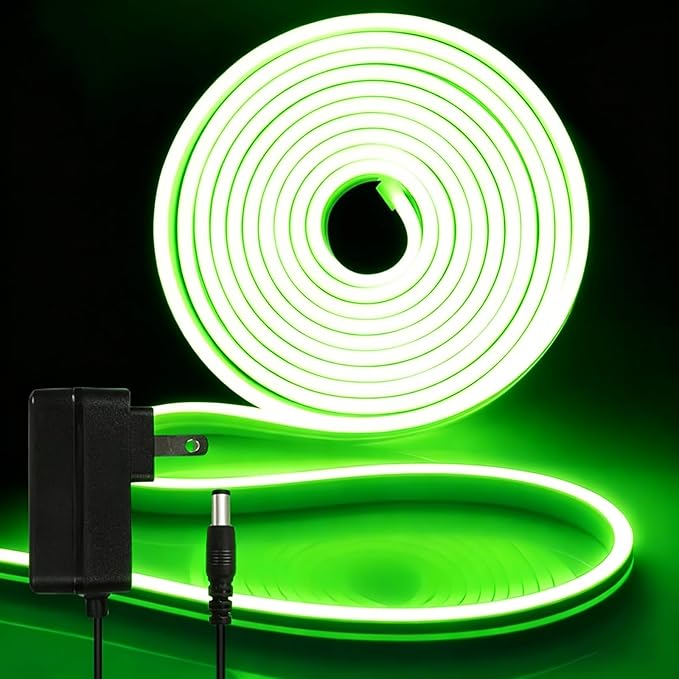 iNextStation 16.4FT/5M Green LED Strip Lights, DC12V Silicone Neon Light Strip, IP65 Waterproof Led Rope Lights Dimmer for Cuttable DIY, LED Light Strip for Bedroom, Indoor, Outdoor(with Plug)