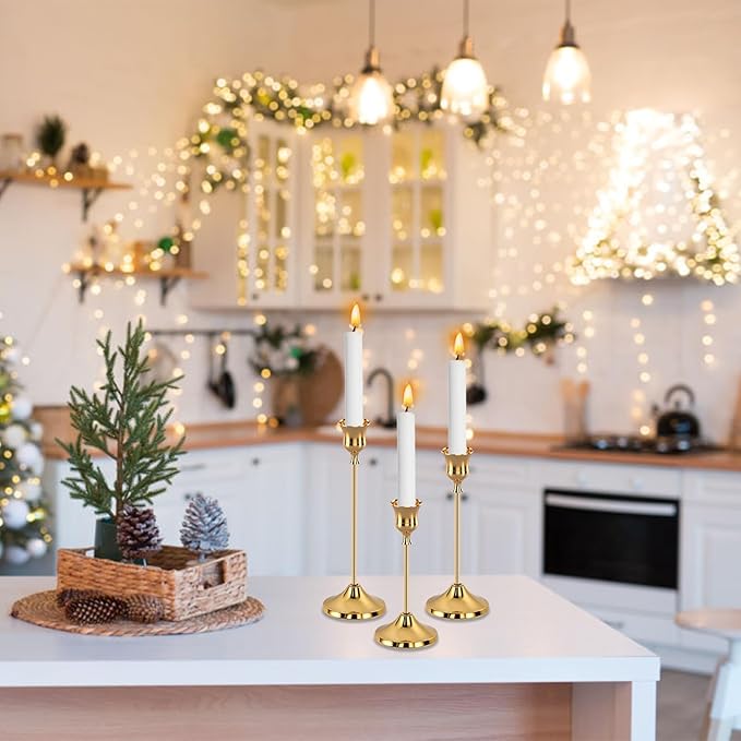 12pcs Gold Candle Holders, Candlestick Holders Taper Candle Holders for Pillar Candles Sticks Holder Decor Halloween Christmas Decorations Candle Candelabros para Centros de Mesa