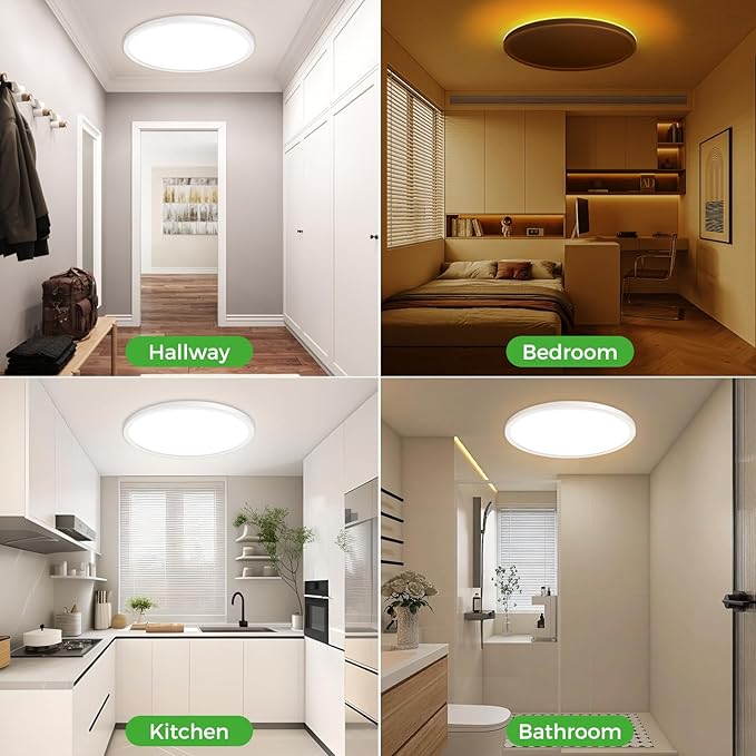 zemty 12 Inch LED Ceiling Light with Night Light 1800K, 4 Pack 3000K/4000K/6500K Dimmable Light Fixtures with Remote Control, Low Profile Lighting for Bedroom Living Room Kitchen-White