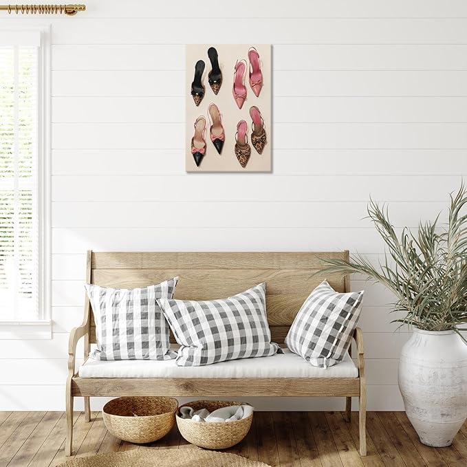 Pink Heel Leopard Posters Trendy Bow Leopard Heels Canvas Wall Art Coquettish Preppy Girly Decor Pink Sexy Aesthetic Prints Painting For Dormitory Bedroom Apartment 12x16in Wrapped Canvas