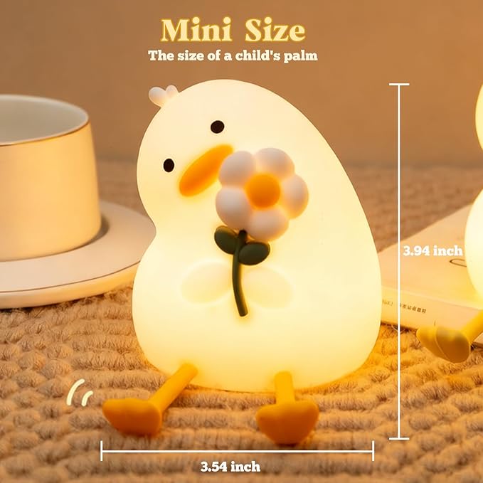 AVEKI Duck Night Light for Kids, Cute Light up Duck Decor Lamp, 3 Levels Dimmable Silicone Baby Night Light for Nursery, Rechargeable Touch Kids Lamp, Christmas & Birthday Gifts for Boys and Girls