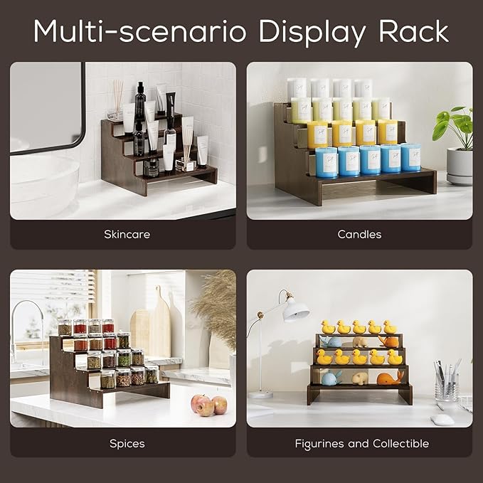 ProCase Wooden Cologne Organizer for Men, 4 Tier Perfume Organizer, Mens Cologne Stand Holder Storage, Display Riser Shelf Rack for Fragrances Candles Cosmetics Cupcake Figure Spice -Brown