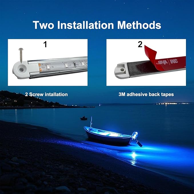LED Boat Interior Lights, 11.8 Inch Blue Colour Marine Strip Light, IP67 Waterproof Ambient Lamp for Yacht Fishing Pontoon Boat, 4 Pcs