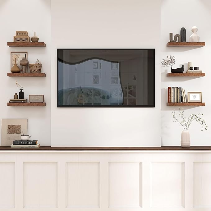 Heimlove 16 inch Brown Floating Shelves for Wall,6.7 inch Deep Small Bathroom Over Toilet Shelf,Wall Mounted Wood Shelves for Bedroom,Living Room,Kitchen,Office,Set of 2