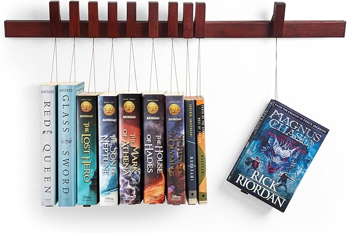 Ash Harbor Floating Wall Bookshelf - Wall Mounted Book Organizer with Included Bookmarks - Hardwood Hanging Bookshelf for Bedroom, Living Room, or Kitchen - A Thoughtful Gift for Book Lovers (Dark)