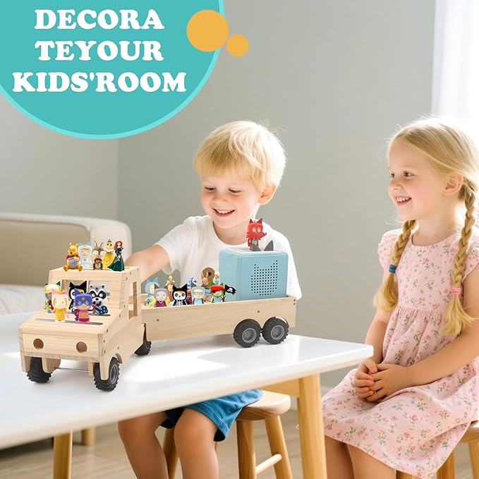 Truck for Tonies Box 1/2 Organizer Shelf Storage, Wooden Bus Magnetic Storage Holder for Toniebox Player Tonies Figures Characters for Children, Display Collection 20~30 Tonie Box Characters