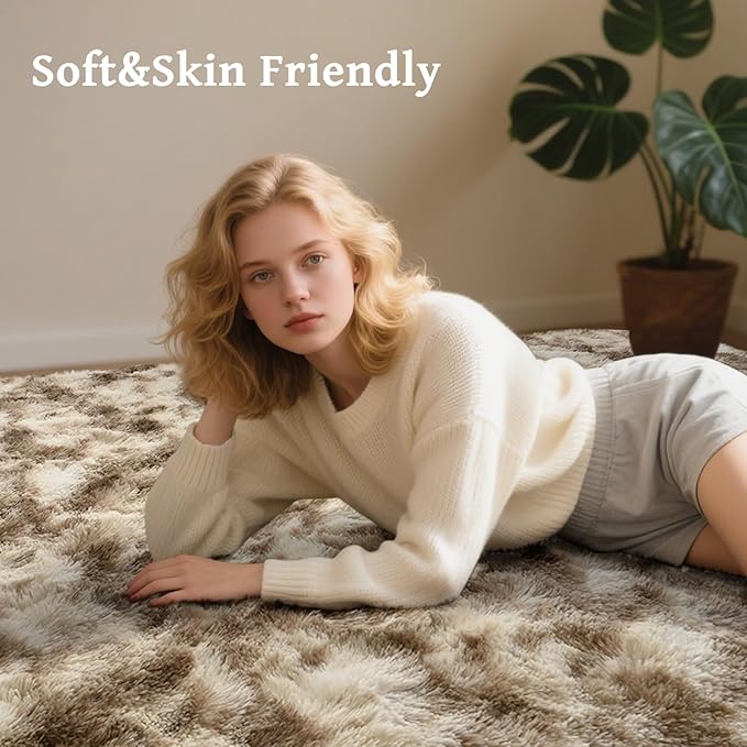 5x7 Area Rugs for Living Room, Khaki Plush Fluffy Shaggy Bedroom Rugs Non-Slip, Ultra Soft Carpet for Nursery Kids PlayRoom Dorm Office Indoor