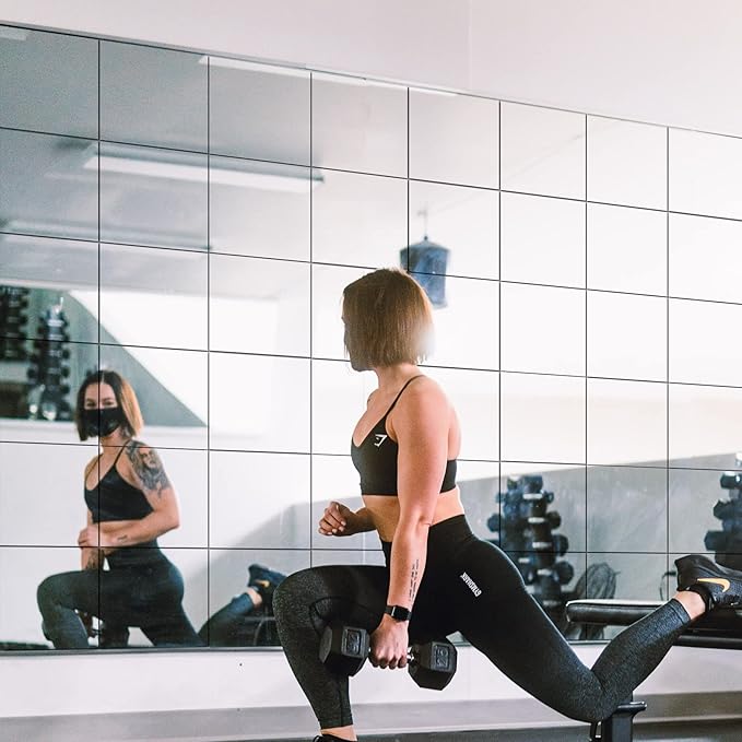 TRAHOME Home Gym Mirror Tiles for Wall, 12"x12"x4PCS Full Length Home Gym Workout Mirror for Garage, Bedroom, Living Room, Over The Door